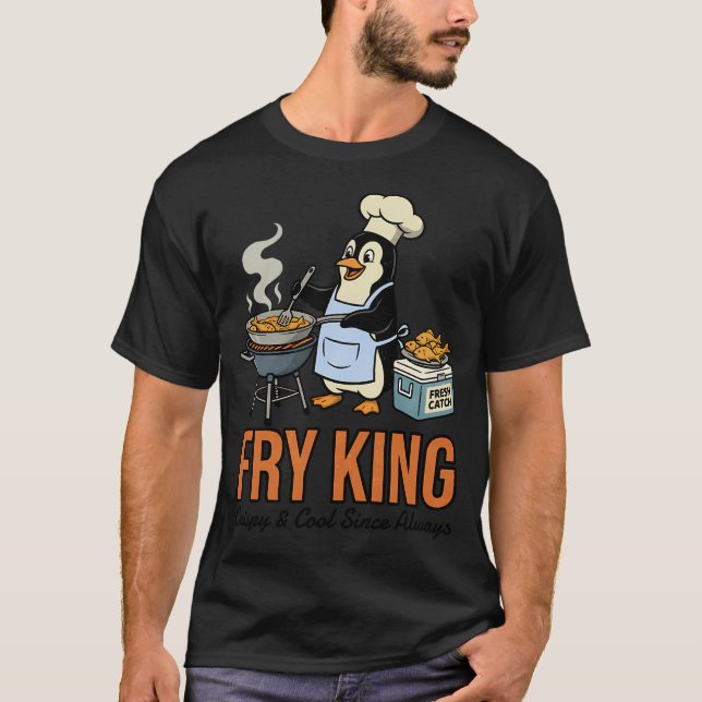 Söt pingvinkock friterar kung design t shirt (Framsida)