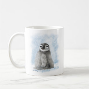 Söt pingvinkyckling i snö tecknad film kaffemugg