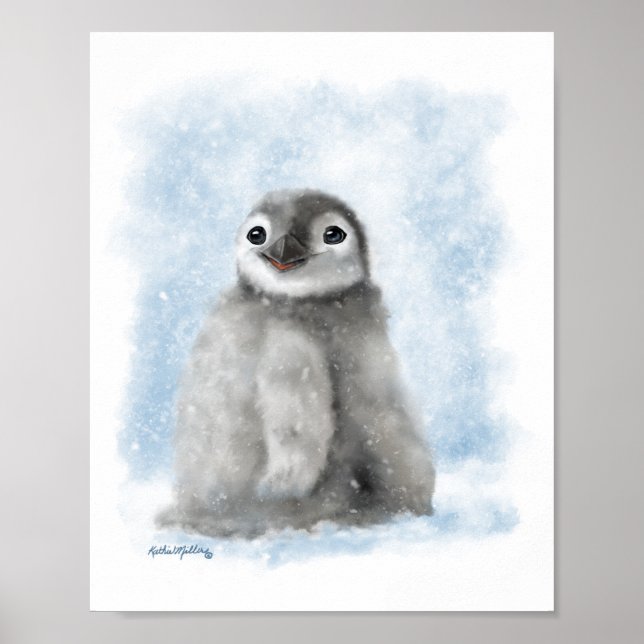 Söt pingvinkyckling i snö tecknad film poster (Framsidan)