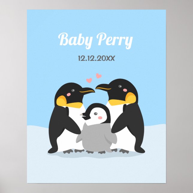 Söt pingvinkyckling och familj väggdekor poster (Framsidan)