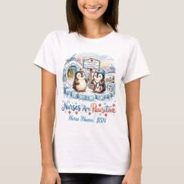 Söt pingvinsjuksköterska Vattenfärg Personligt Nam T Shirt