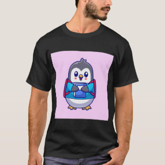 Söt pingvinstudent som håller bok med ryggsäck Ca T Shirt