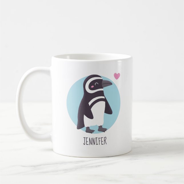 Söt pingvintjej, personlig matchning kaffemugg (Vänster)