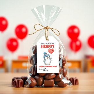 Söt pingvinvalentin “Du värmer mitt hjärta” Presentetikett