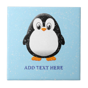 Söt pingvong tecknad anpassad blå kakelplatta