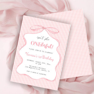 Söt Pink Bow Flicka Första Födelsedag Inbjudningar