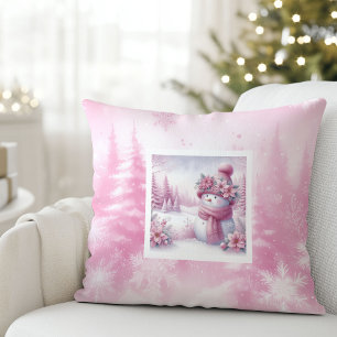 Söt Pinkmas julscen Snömannen kudde present