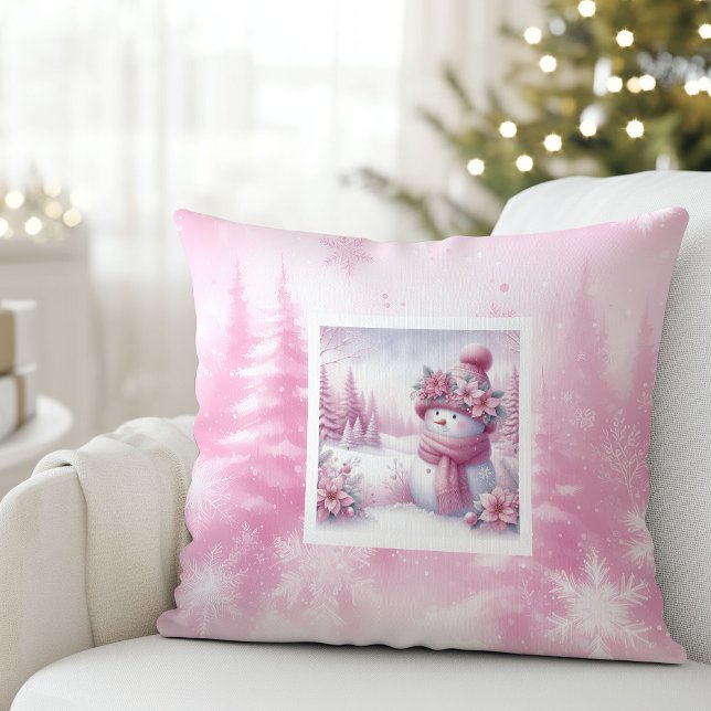 Söt Pinkmas julscen Snömannen kudde present (Cute Pinkmas Christmas Scene Snowman Pillow Gift)