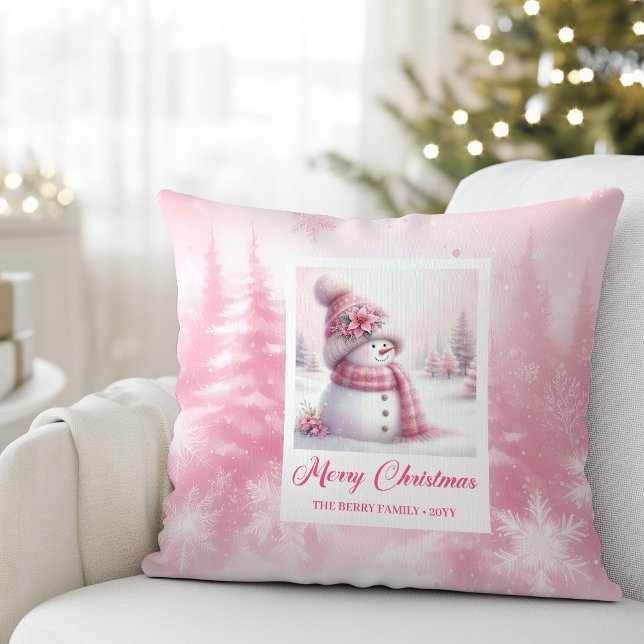 Söt Pinkmas Snömannen Vinter Skog Kudd Dekor Kudde (Sweet Pinkmas Snowman Winter Forest Pillow Decor)