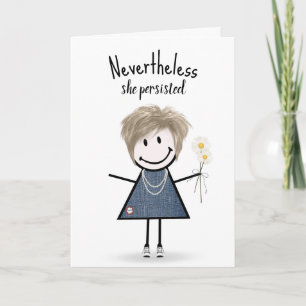 Söt pinneflicka i denimklänning inspiration kort