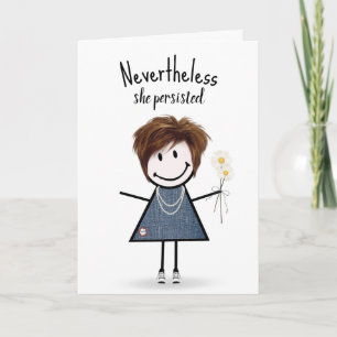 Söt pinneflicka i denimklänning inspiration kort