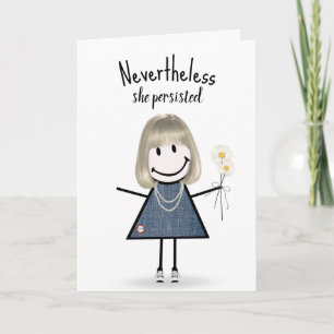 Söt pinneflicka i denimklänning inspiration kort
