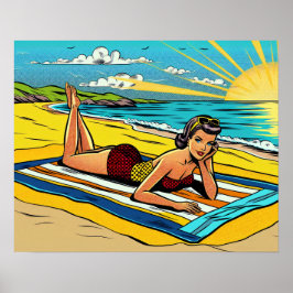 Söt Pinup Girl på Beach Poster
