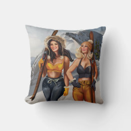 Söt Pinup Girls Skiing Kudde