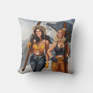 Söt Pinup Girls Skiing Kudde