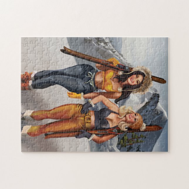 Söt Pinup Girls Skiing Pussel (Horisontell)