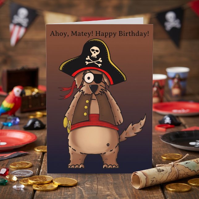Söt Pirat Hund Ahoy Matey Barns Födelsedag Kort (Bam Bam Pirate Dog Sea Captain Hound Kids Birthday Card for Teen & Children's nautical parties)