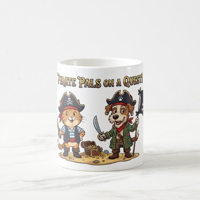 Söt pirat katt och hund-äventyr kaffemugg (Center)