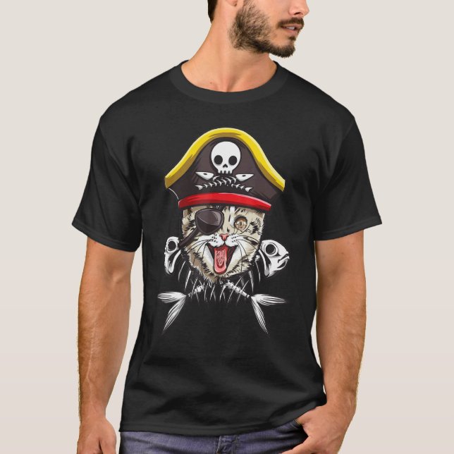 Söt pirat katt skalle 3 t shirt (Framsida)