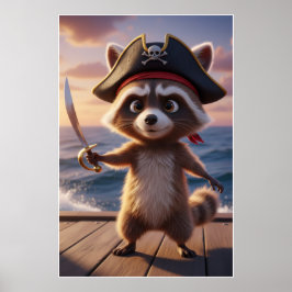 Söt Pirat Tvättbjörn Äventyrs Art Poster