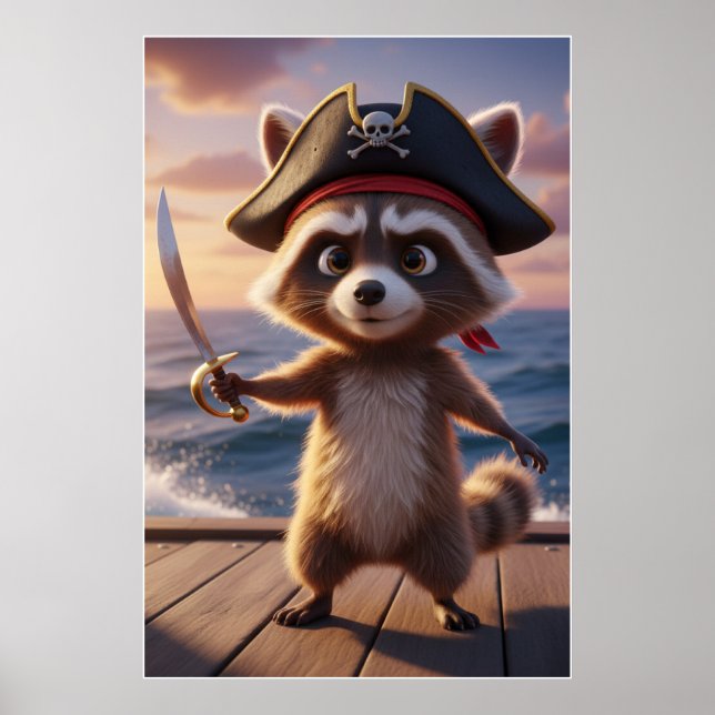 Söt Pirat Tvättbjörn Äventyrs Art Poster (Framsidan)
