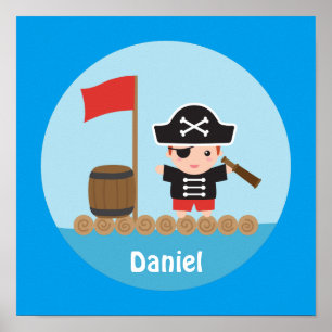 Söt Piratkapten Ocean Flotte Pojkrumsdekor Poster