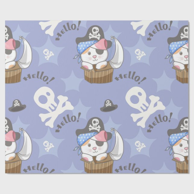 Söt piratkittenmönster presentpapper (Platt)