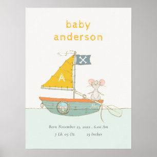 Söt piratmussegelbåt för barn Monogram Baby Staty Poster