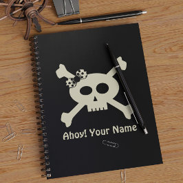 Söt piratpersonlig dödskalle och korsade ben antec anteckningsbok med spiral