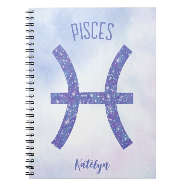 Söt Pisces Astrology Personlig Lila  Anteckningsbok (Framsidan)