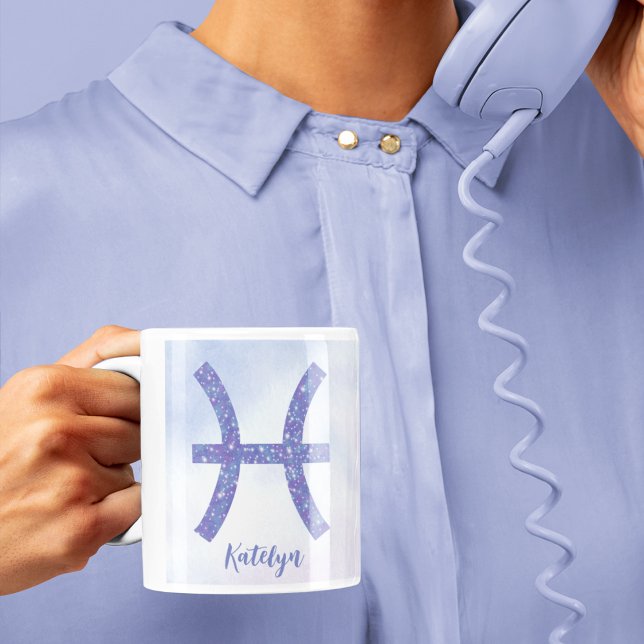 Söt Pisces Astrology Personlig Lila  Kaffemugg (Skapare uppladdad)