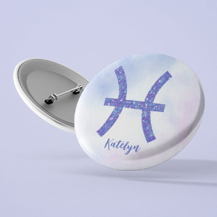 Söt Pisces Astrology Personlig Lila  Knapp
