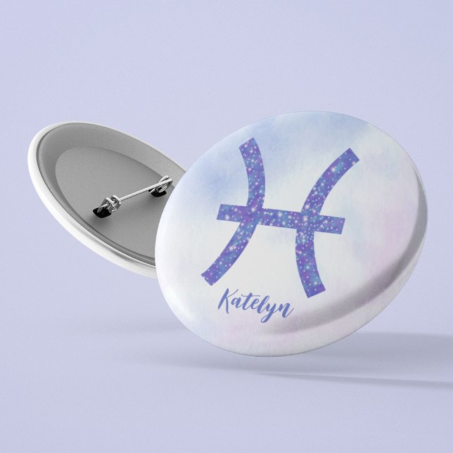 Söt Pisces Astrology Personlig Lila  Knapp (Skapare uppladdad)