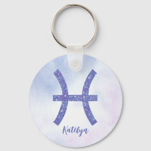 Söt Pisces Astrology Personlig Lila  Nyckelring