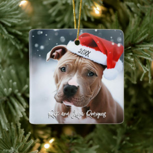 Söt Pit Bull med jultomten jul Julgransprydnad Keramik