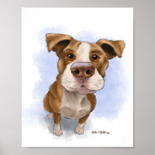 Söt Pit Bull-serieteckning Poster