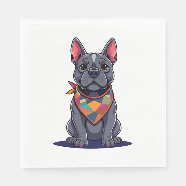 Söt Pitbull Frenchie Hund med Bandana Konst Pappersservett (Framsidan)