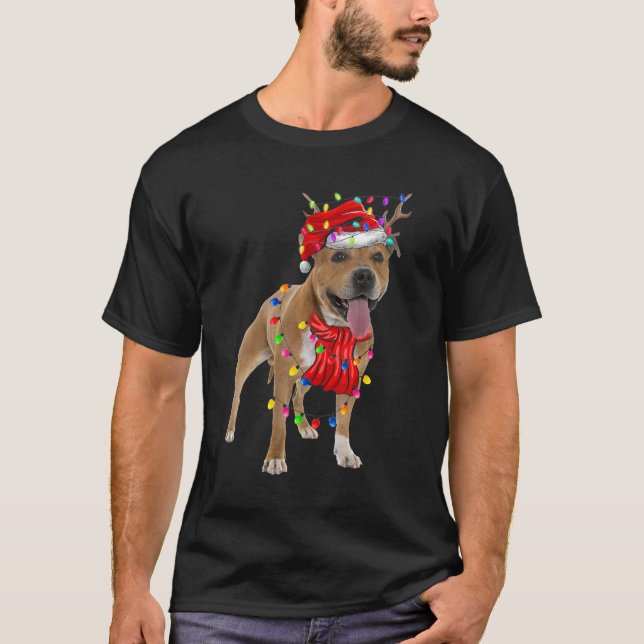 Söt Pitbull Julgransljus Hund T Shirt (Framsida)