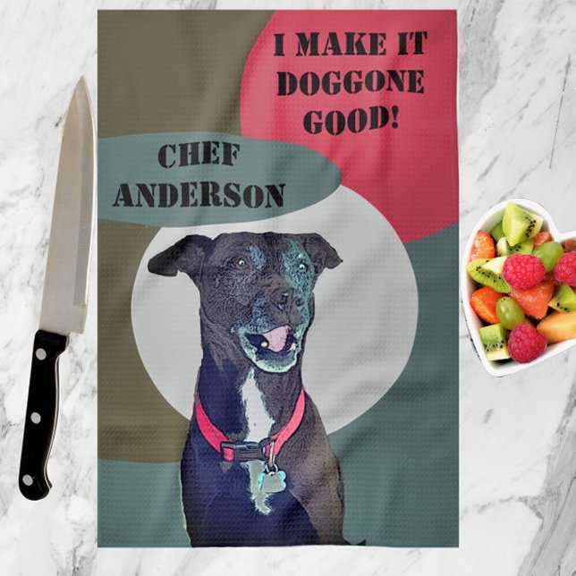 Söt Pitbull Lab Mix Hund gör Bra Chef Kökshandduk (Skapare uppladdad)