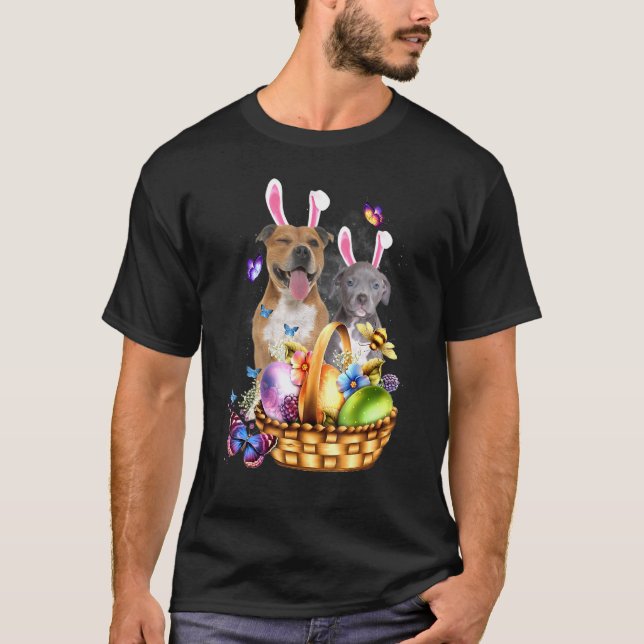 Söt Pitbull Med Ägg Bina Fjäril Påsk T Shirt (Framsida)