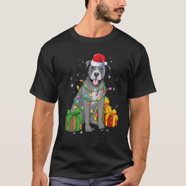 Söt pitbull med tomtehatt God Pitmas T Shirt (Framsida)