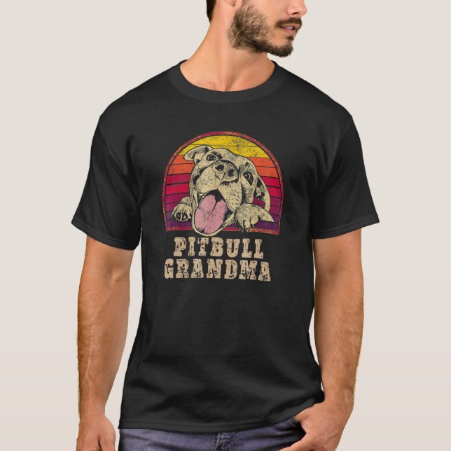 Söt Pitbull Mormor - Retro Pitbull Valp Mormor T Shirt (Framsida)