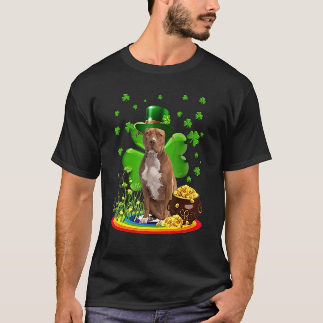 Söt Pitbull-valp Shamrock St Patricks Day Hund Iri T Shirt (Framsida)