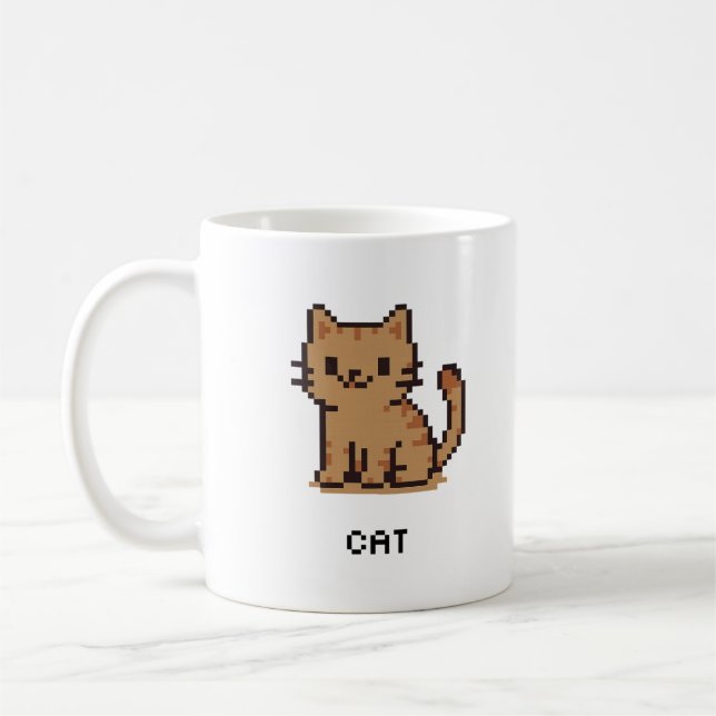 Söt Pixel Art Kattmugg Kaffemugg (Vänster)