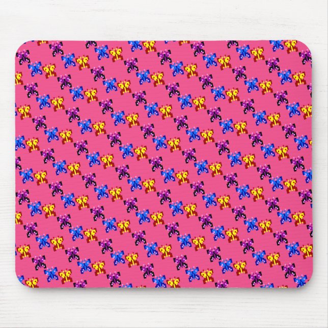 Söt Pixel Fjärilsmönster Het Rosa Bakgrund Musmatta (Framsidan)