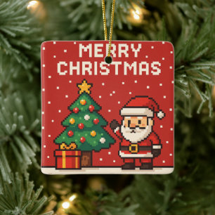 Söt pixelart Santa Claus Julgransprydnad Keramik