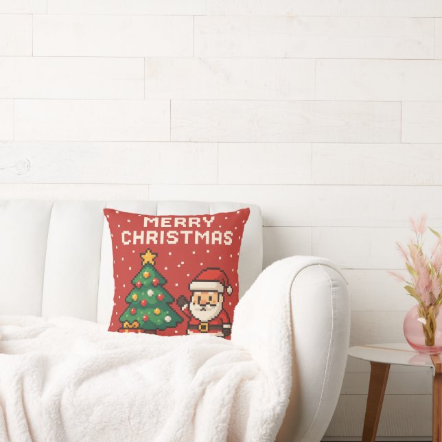 Söt pixelart Santa Claus Kudde (Soffa)