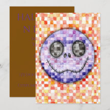 Söt Pixelartad Skelett Ansikte Halloween Fest Inbj
