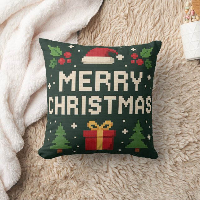 Söt pixelkonst God Jul Kudde (Filt)