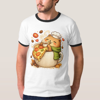 Söt Pizza Björn T-Shirt | Kawaii Snabbmat Tecknad